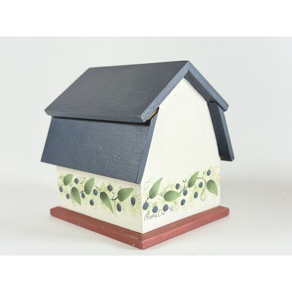 Hand Painted Wooden Birdhouses Set Floral Dk Green Roof Vintage Cottage Garden - Picture 3 of 15